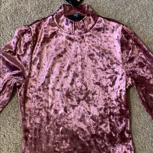High Neck Velvet Long Sleeve Top